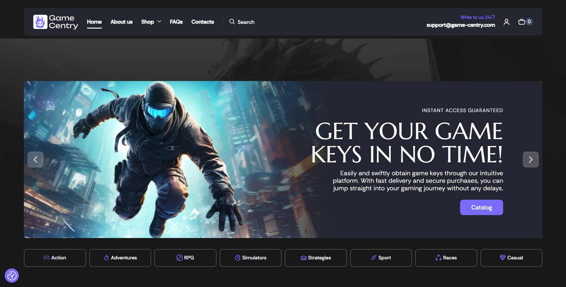 Скриншот e-commerce интерфейса Game Centry