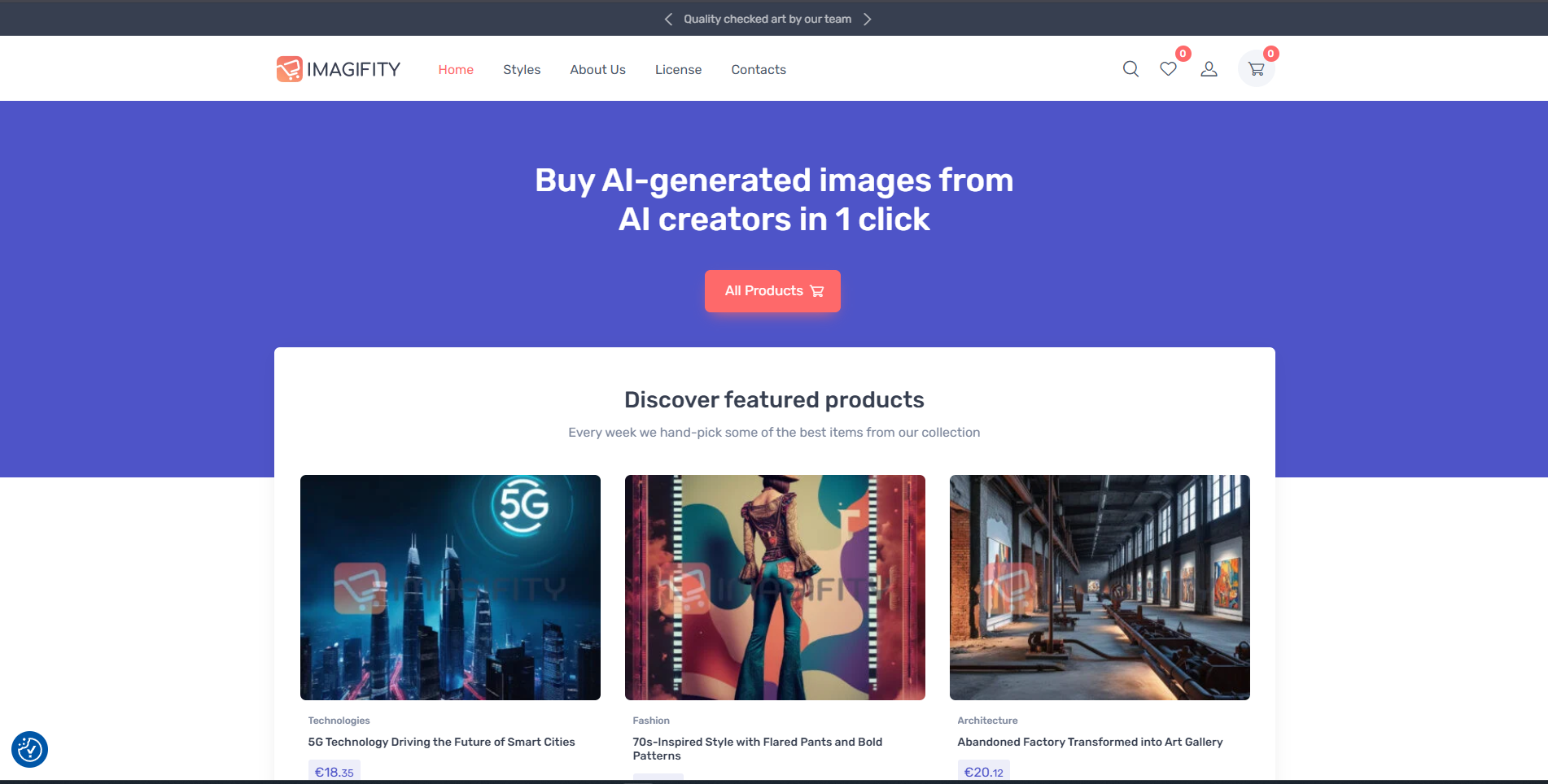 Скриншот маркетплейса AI-изображений Imagifity