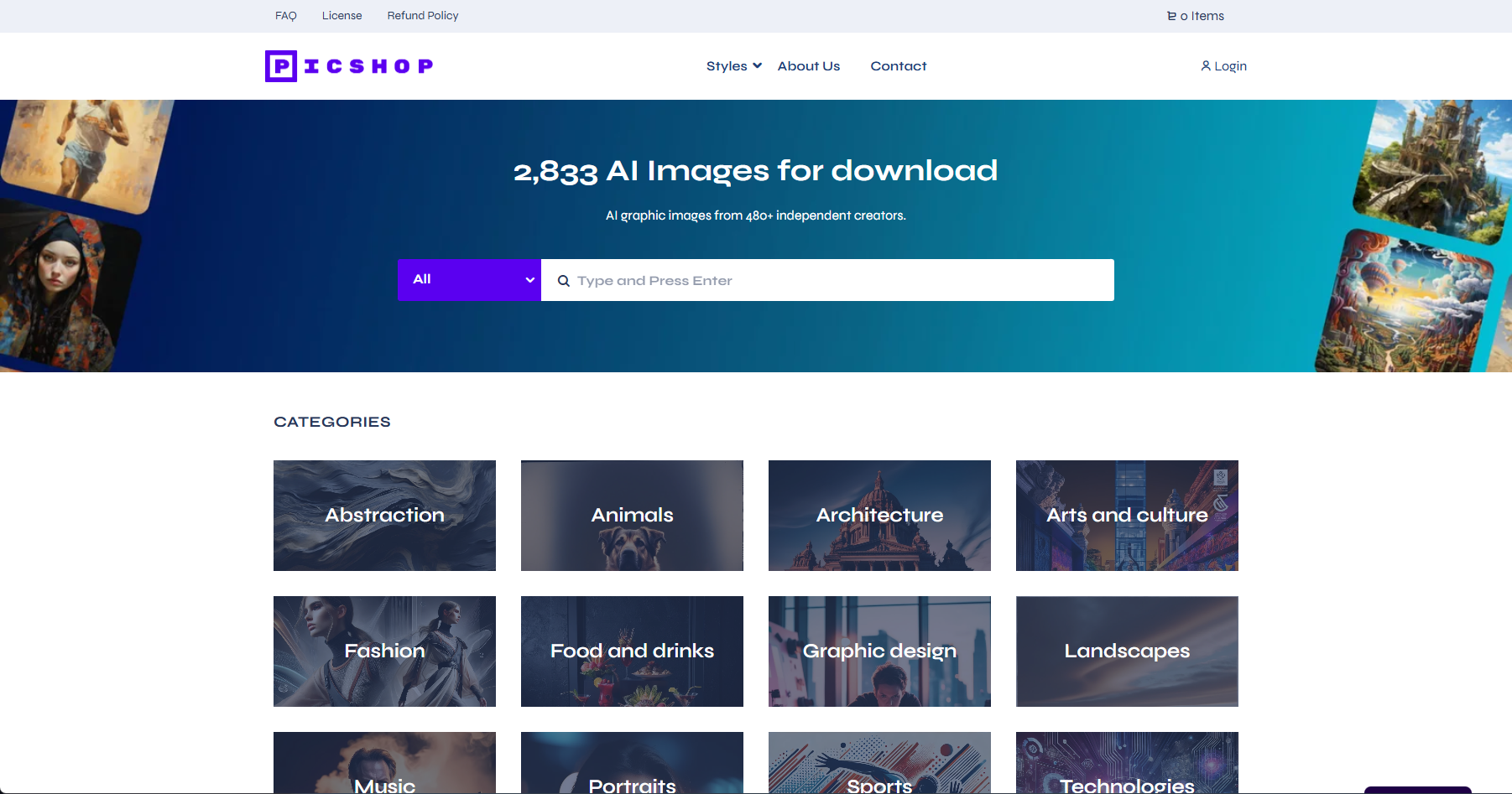 Скриншот каталога AI-изображений PicShop AI