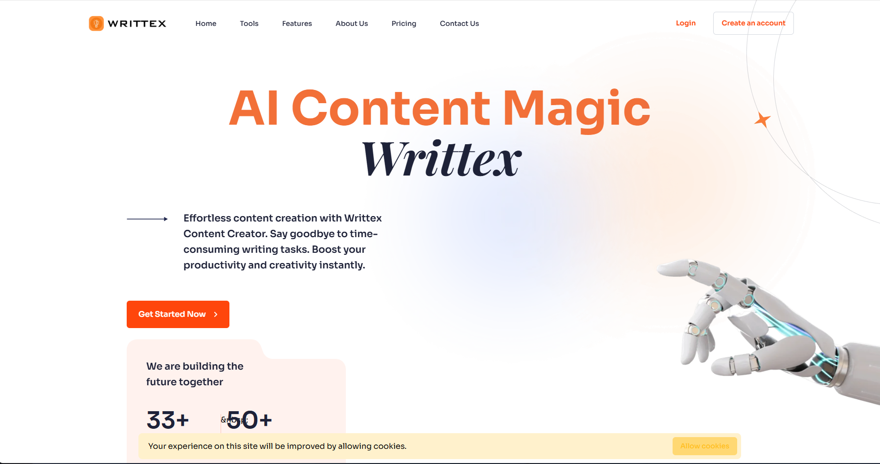 Скриншот лендинга AI-сервиса Writtex